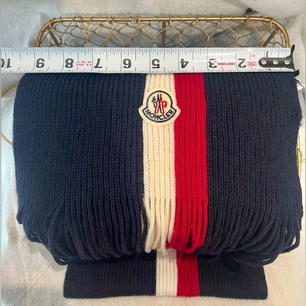 Moncler NWT Tri Color Scarf Unisex Virgin Wool Fringe - Picture 3 of 6